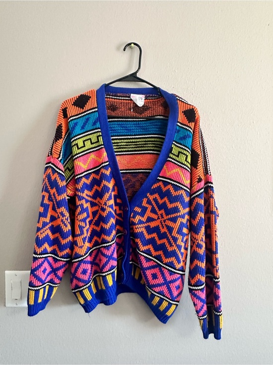 Source Unknown Other - Vintage Bold Multicolor Geometric V-Neck Women’s Sweater Cardigan